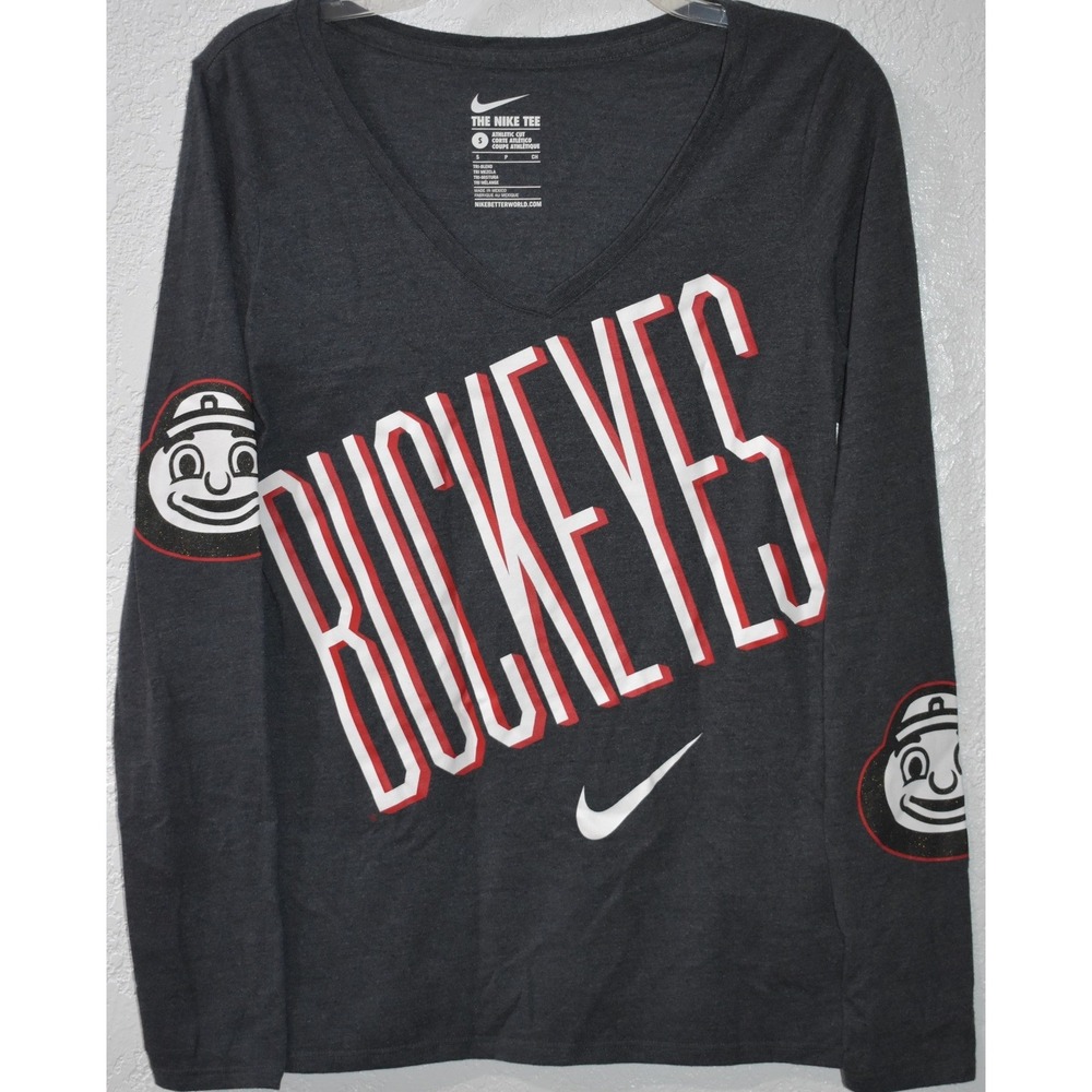 Nike Ohio State Buckeyes V-Neck Long Sleeve T-Shirt Charcoal Grey Women Small